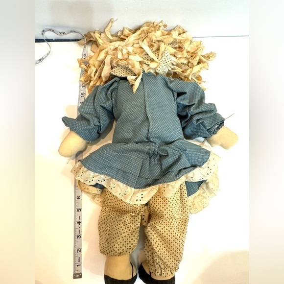 Vintage Handmade Cloth Rag Doll Soft Body 20” Blue And White Country Decor OOAK - Picture 2 of 5